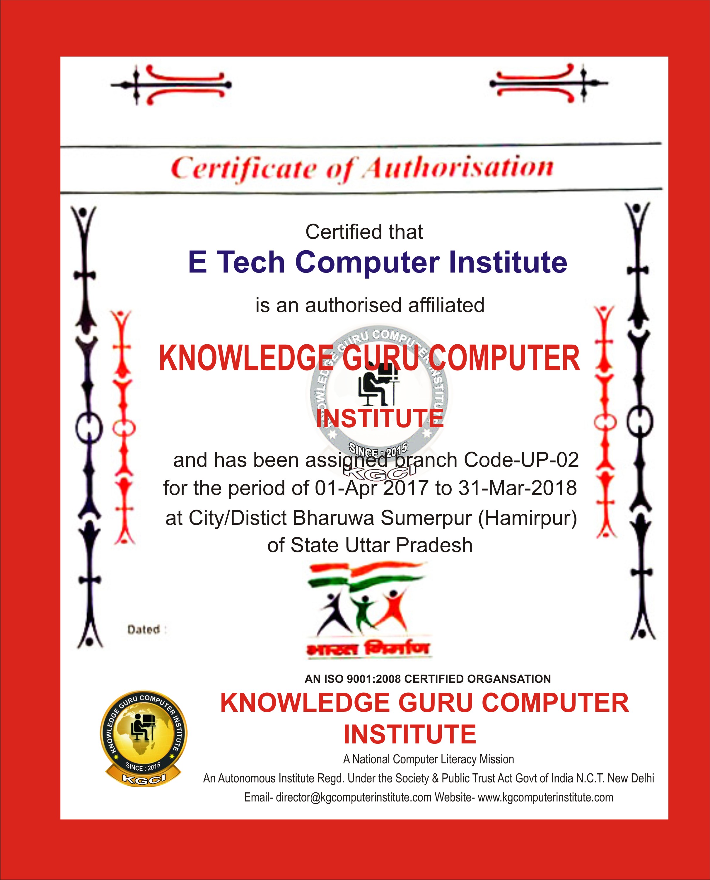 KGCI FRANCHISEE CENTER CERTIFICATE SAMPLE