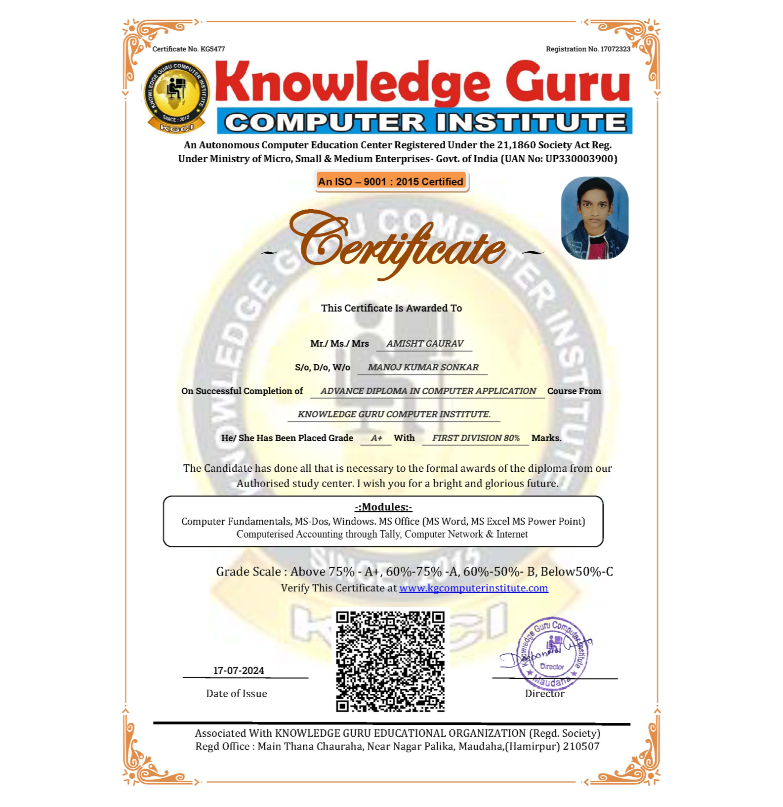 KGCI STUDENT CERTIFICATE SAMPLE
